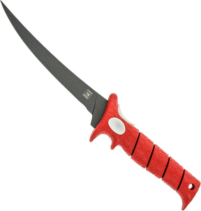 5 Inch Lucky Lew Folding Compact Fillet Knife with Non-Slip Grip Handle, Stainless Steel Blade, Lanyard Hole and Synthetic Carry Case for Gutting, Fishing and Hunting