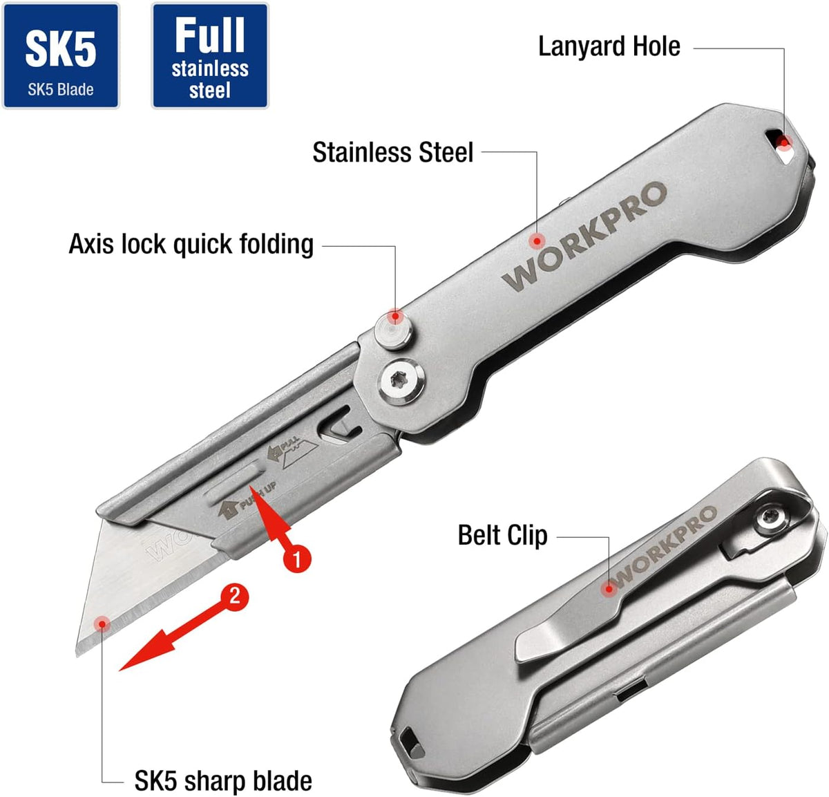 EDC Folding Utility Knife, Mini Box Cutter with Quick Open Axis Lock, Quick Change Blade Razor Knife, Foldable Small Pocket Knife with Belt Clip