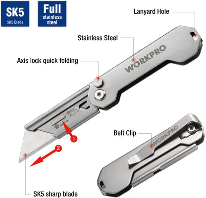 EDC Folding Utility Knife, Mini Box Cutter with Quick Open Axis Lock, Quick Change Blade Razor Knife, Foldable Small Pocket Knife with Belt Clip