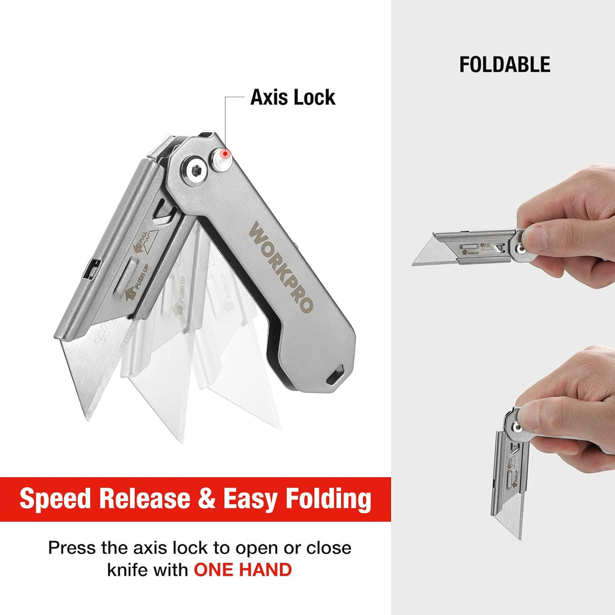 EDC Folding Utility Knife, Mini Box Cutter with Quick Open Axis Lock, Quick Change Blade Razor Knife, Foldable Small Pocket Knife with Belt Clip