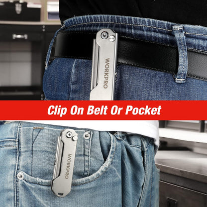 EDC Folding Utility Knife, Mini Box Cutter with Quick Open Axis Lock, Quick Change Blade Razor Knife, Foldable Small Pocket Knife with Belt Clip