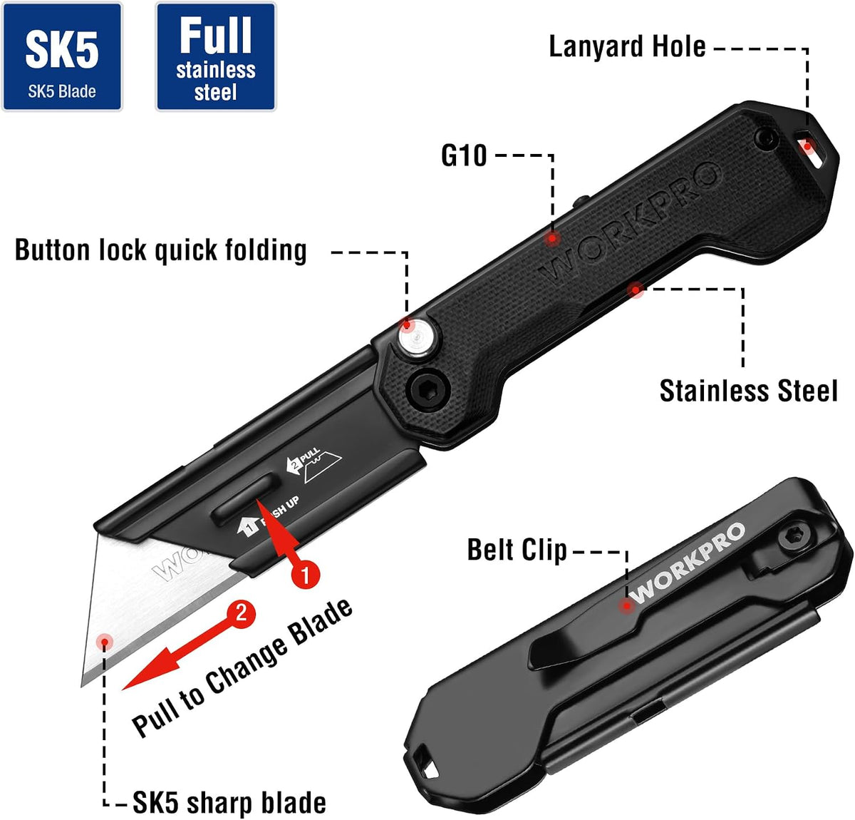 EDC Folding Utility Knife, Mini Box Cutter with Quick Open Axis Lock, Quick Change Blade Razor Knife, Foldable Small Pocket Knife with Belt Clip