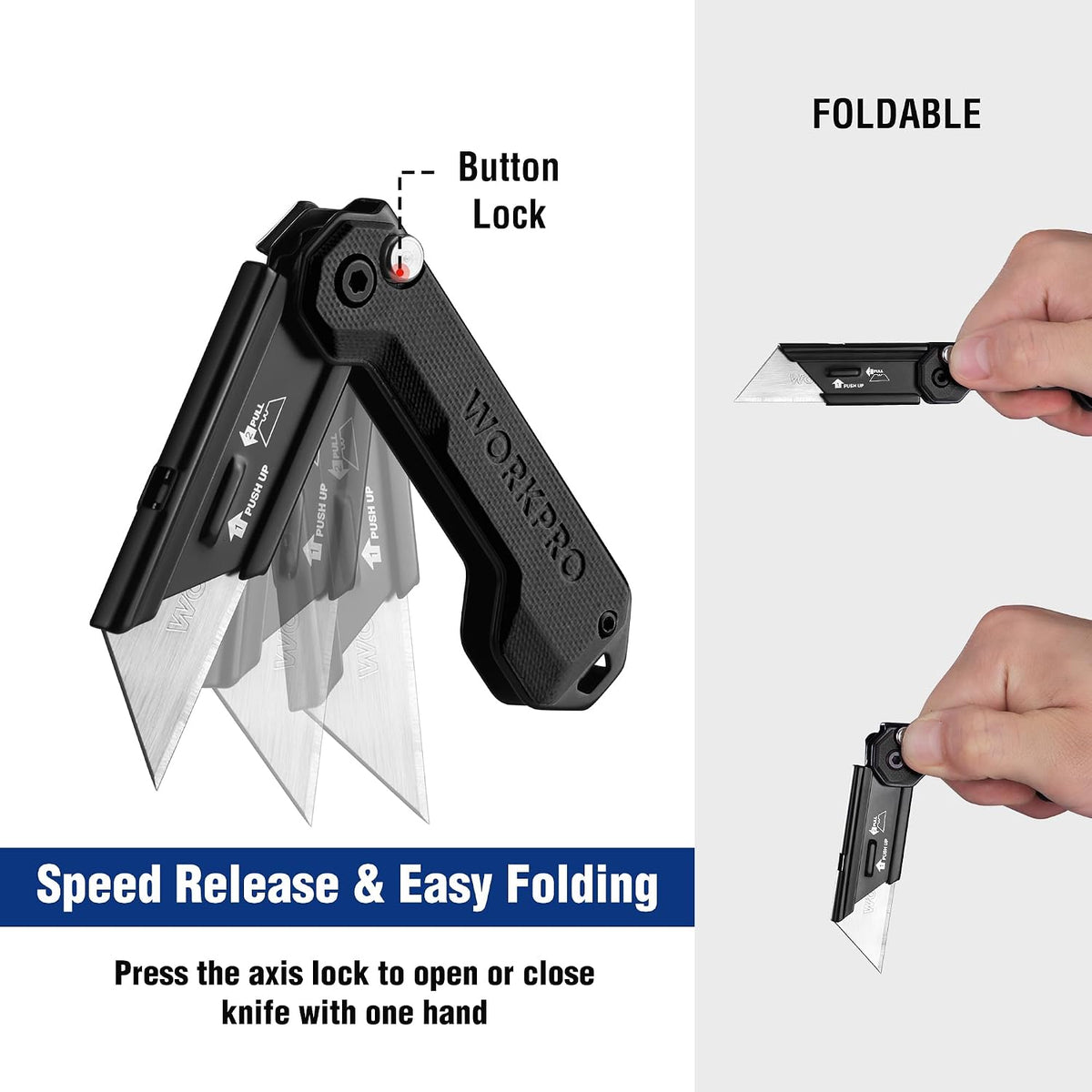 EDC Folding Utility Knife, Mini Box Cutter with Quick Open Axis Lock, Quick Change Blade Razor Knife, Foldable Small Pocket Knife with Belt Clip