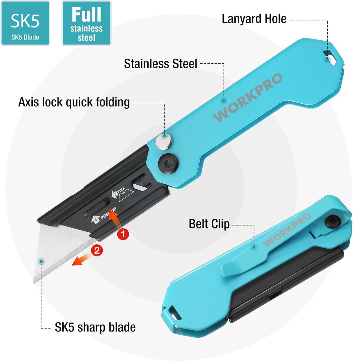 EDC Folding Utility Knife, Mini Box Cutter with Quick Open Axis Lock, Quick Change Blade Razor Knife, Foldable Small Pocket Knife with Belt Clip