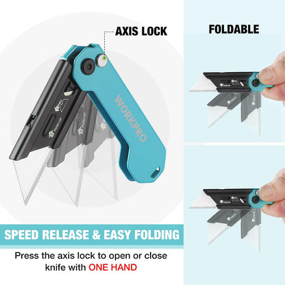 EDC Folding Utility Knife, Mini Box Cutter with Quick Open Axis Lock, Quick Change Blade Razor Knife, Foldable Small Pocket Knife with Belt Clip