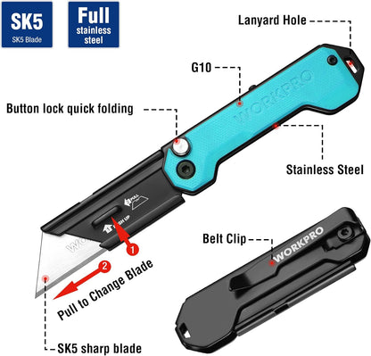 EDC Folding Utility Knife, Mini Box Cutter with Quick Open Axis Lock, Quick Change Blade Razor Knife, Foldable Small Pocket Knife with Belt Clip