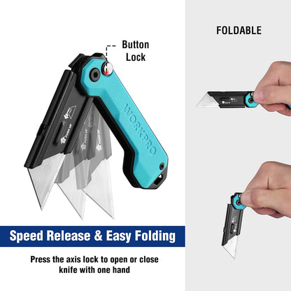 EDC Folding Utility Knife, Mini Box Cutter with Quick Open Axis Lock, Quick Change Blade Razor Knife, Foldable Small Pocket Knife with Belt Clip