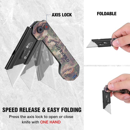 EDC Folding Utility Knife, Mini Box Cutter with Quick Open Axis Lock, Quick Change Blade Razor Knife, Foldable Small Pocket Knife with Belt Clip