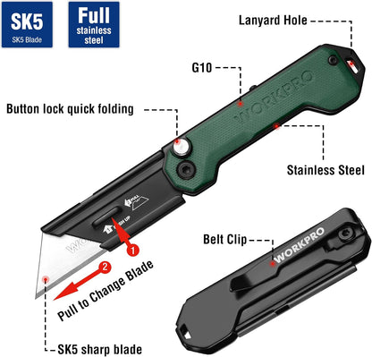 EDC Folding Utility Knife, Mini Box Cutter with Quick Open Axis Lock, Quick Change Blade Razor Knife, Foldable Small Pocket Knife with Belt Clip