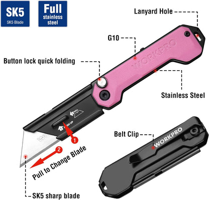EDC Folding Utility Knife, Mini Box Cutter with Quick Open Axis Lock, Quick Change Blade Razor Knife, Foldable Small Pocket Knife with Belt Clip