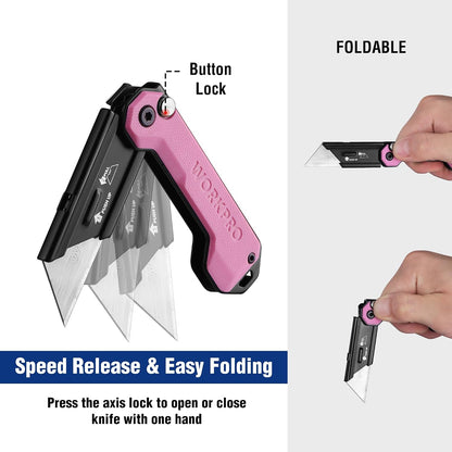 EDC Folding Utility Knife, Mini Box Cutter with Quick Open Axis Lock, Quick Change Blade Razor Knife, Foldable Small Pocket Knife with Belt Clip