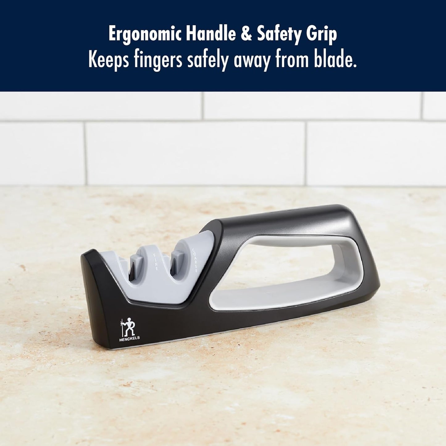 Handheld Knife Sharpener, Easy to Use, Ergonomic Non-Slip Handle | Restores Sharpness in seconds. Manual Pull Through Handheld Knife Sharpener. Easy to Use, Store and Is Durable and Effective.