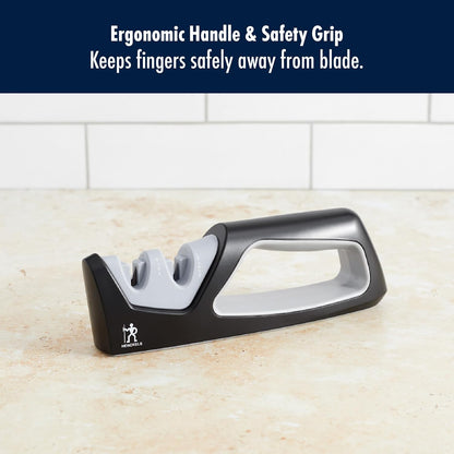 Handheld Knife Sharpener, Easy to Use, Ergonomic Non-Slip Handle | Restores Sharpness in seconds. Manual Pull Through Handheld Knife Sharpener. Easy to Use, Store and Is Durable and Effective.