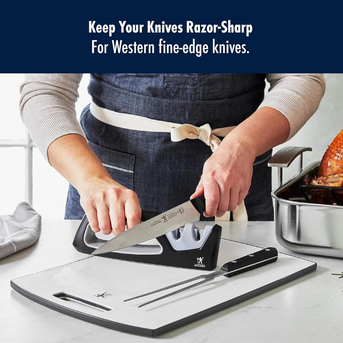 Handheld Knife Sharpener, Easy to Use, Ergonomic Non-Slip Handle | Restores Sharpness in seconds. Manual Pull Through Handheld Knife Sharpener. Easy to Use, Store and Is Durable and Effective.