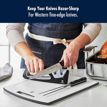 Handheld Knife Sharpener, Easy to Use, Ergonomic Non-Slip Handle | Restores Sharpness in seconds. Manual Pull Through Handheld Knife Sharpener. Easy to Use, Store and Is Durable and Effective.