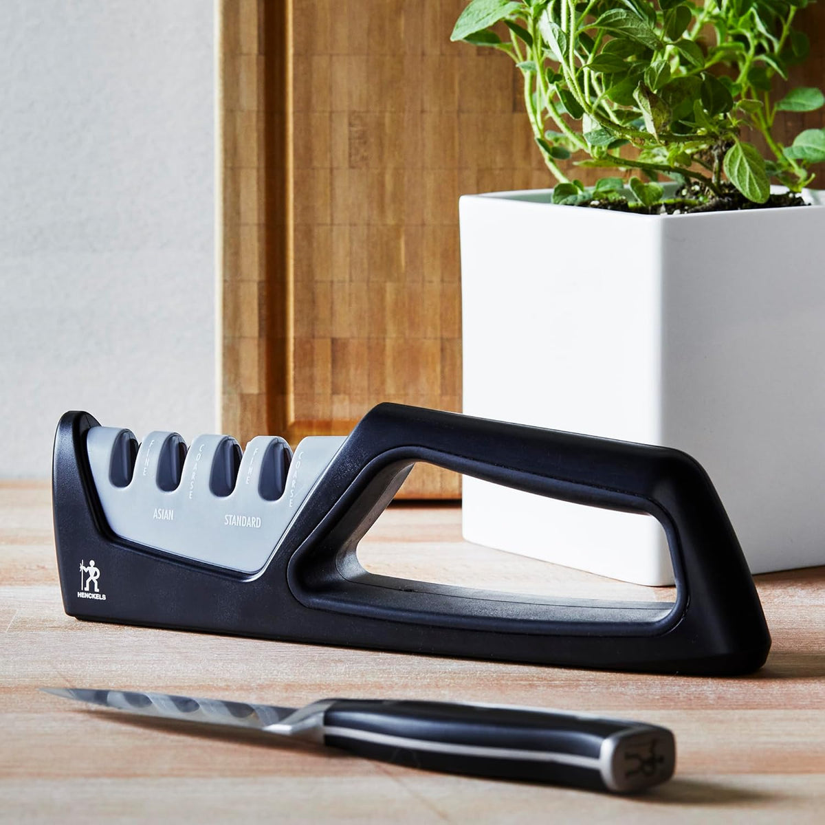 Handheld Knife Sharpener, Easy to Use, Ergonomic Non-Slip Handle | Restores Sharpness in seconds. Manual Pull Through Handheld Knife Sharpener. Easy to Use, Store and Is Durable and Effective.