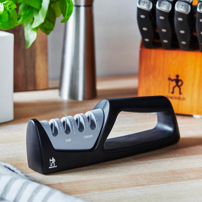 Handheld Knife Sharpener, Easy to Use, Ergonomic Non-Slip Handle | Restores Sharpness in seconds. Manual Pull Through Handheld Knife Sharpener. Easy to Use, Store and Is Durable and Effective.
