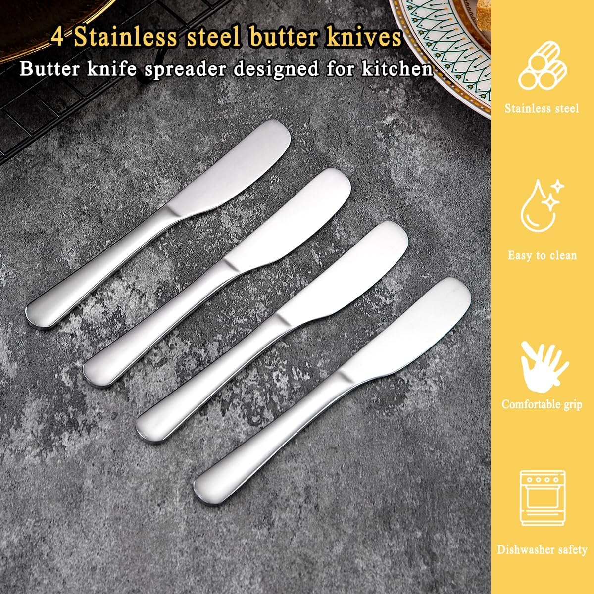 Stainless Steel Butter Knife, Butter Spreader, Butter Knives, Butter Spreader Knife for Kitchen Restaurant Party, Kitchen Gadgets, Set of 4