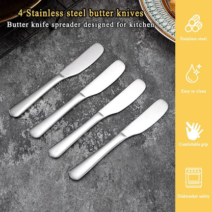 Stainless Steel Butter Knife, Butter Spreader, Butter Knives, Butter Spreader Knife for Kitchen Restaurant Party, Kitchen Gadgets, Set of 4