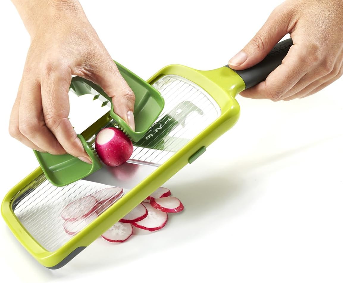 Multi-Grip Hand-held Kitchen Mandoline, Fruit and Vegetable Slicer with Food Grip and Adjustable Blades, Dishwasher Safe