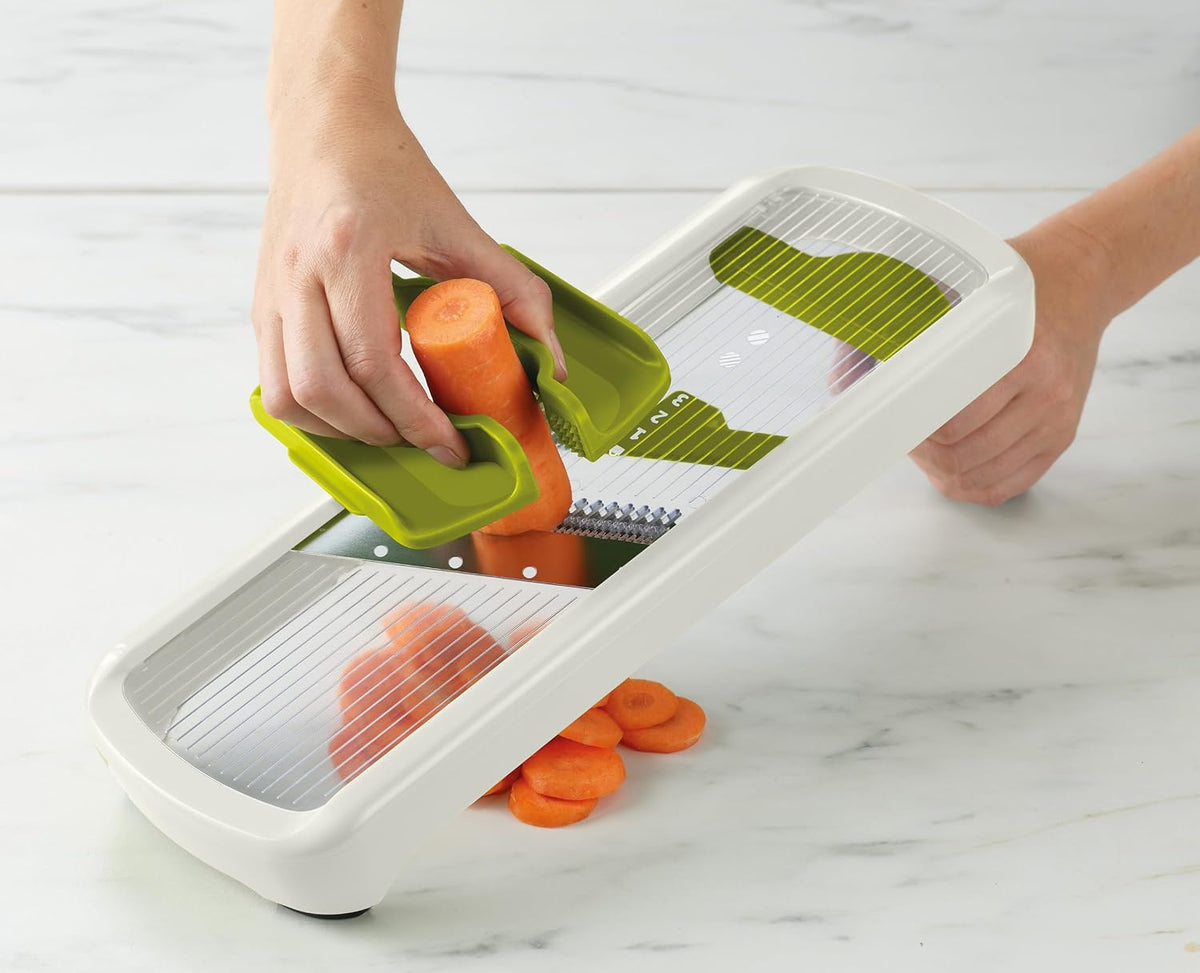 Multi-Grip Hand-held Kitchen Mandoline, Fruit and Vegetable Slicer with Food Grip and Adjustable Blades, Dishwasher Safe