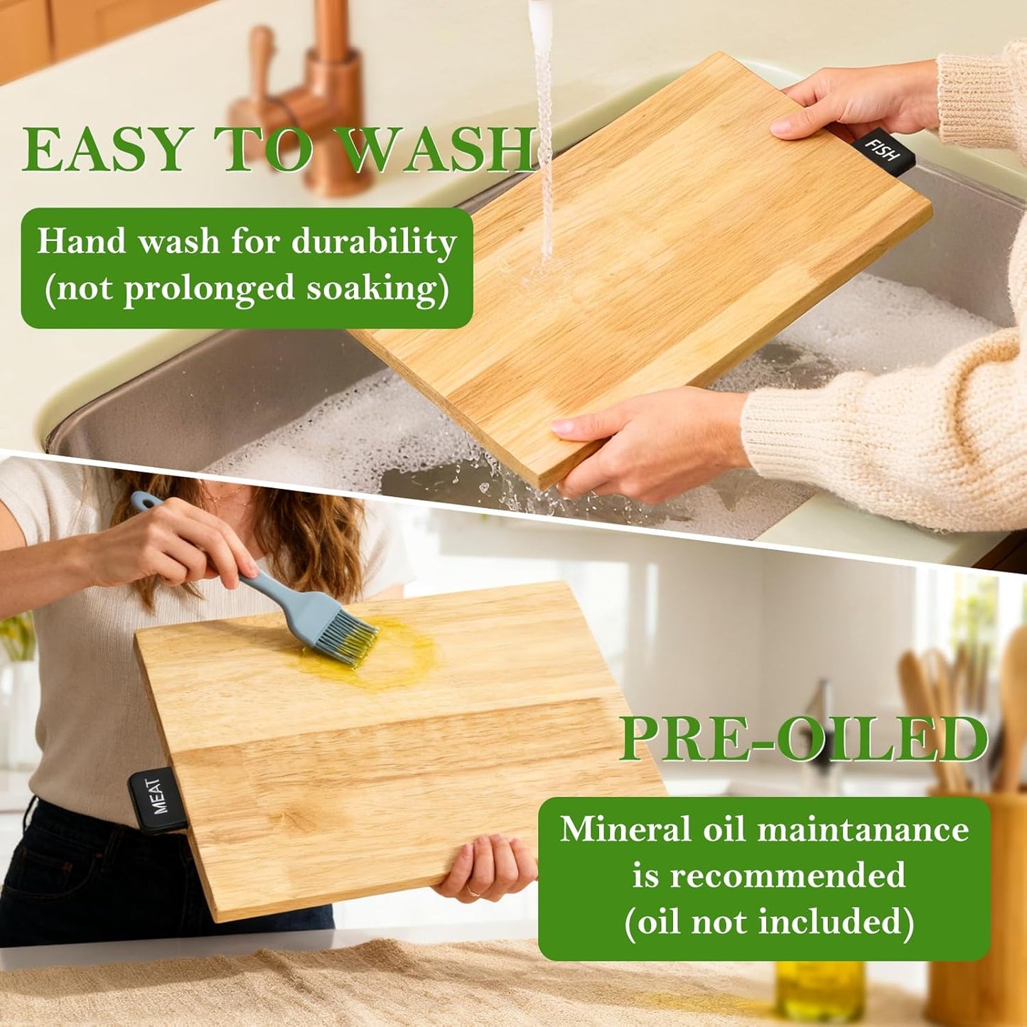 4-Piece Labeled Wood Cutting Board Set with Stand, Chopping ＆ Charcuterie | Easy Stroage ＆ Quick-Drying, Non-Toxic Solid Wood Chopping Boards Perfect for Kitchen, RV & Buffet, Safe & Durable Choice