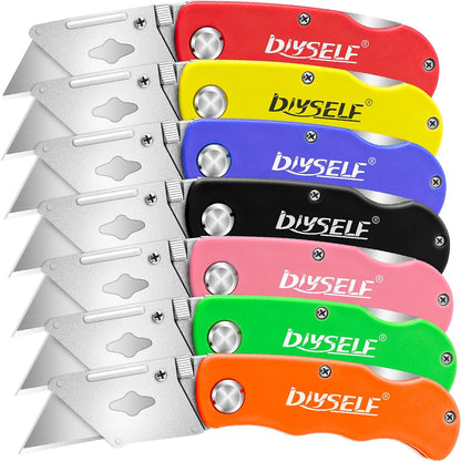 Knife 7 Pack Box Cutters, Back Lock Design, Quick Change Blade, Razor Knife Folding Utility Knives for Work, Boxes, Cardboard, Carton, Carpet