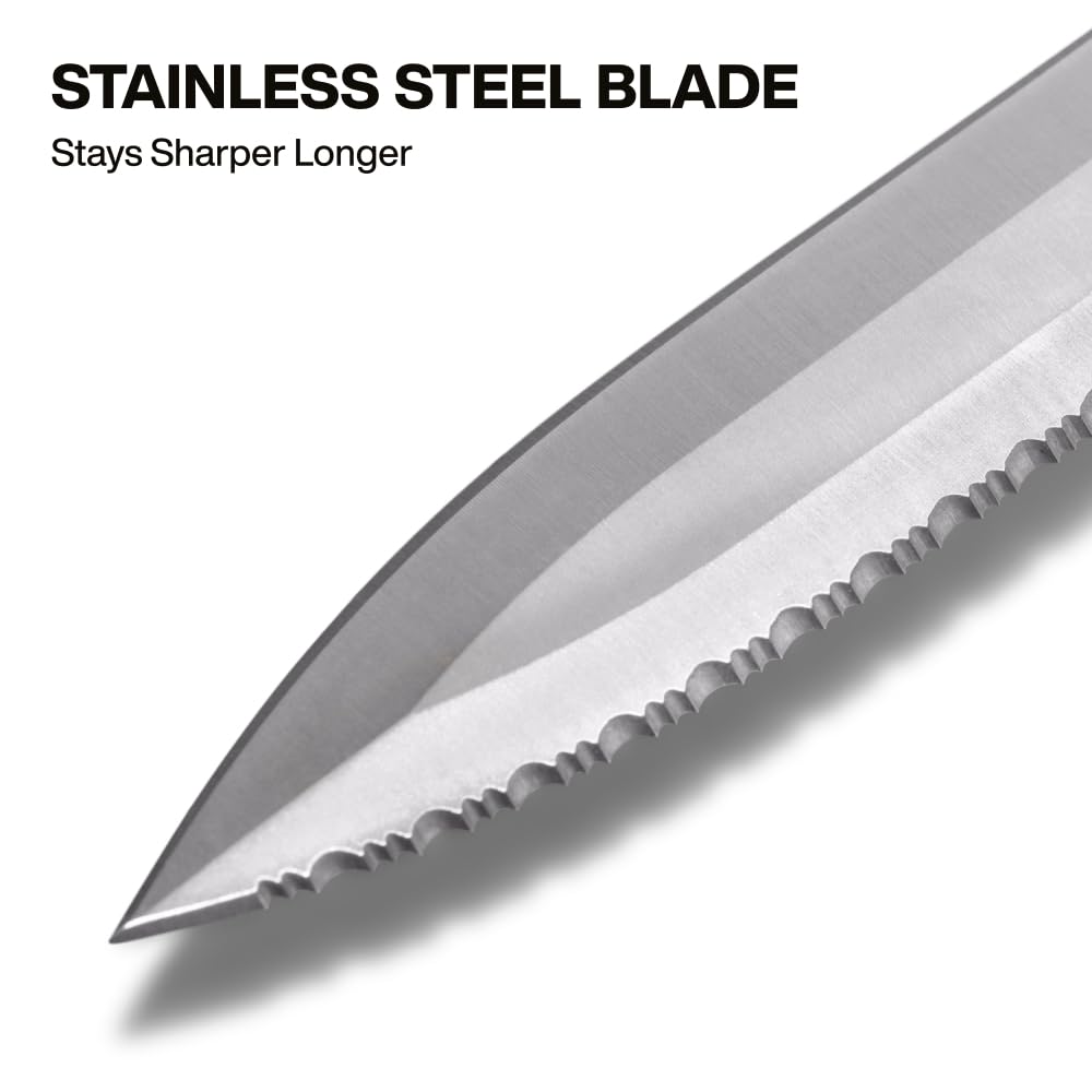 DK16 Double-Edged Duct Knife, Serrated Stainless Steel Blade, Designed for Duct Board and Insulation, Fixed Blade Knife with Sheath, 5-1/2-Inch