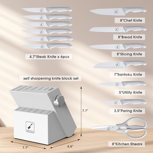 ® 14-Piece Kitchen Knife Set with Block and Sharpener, Professional Stainless Steel with Non-Slip Ergonomic Handle, Dishwasher Safe, Home Essential, Gray-White