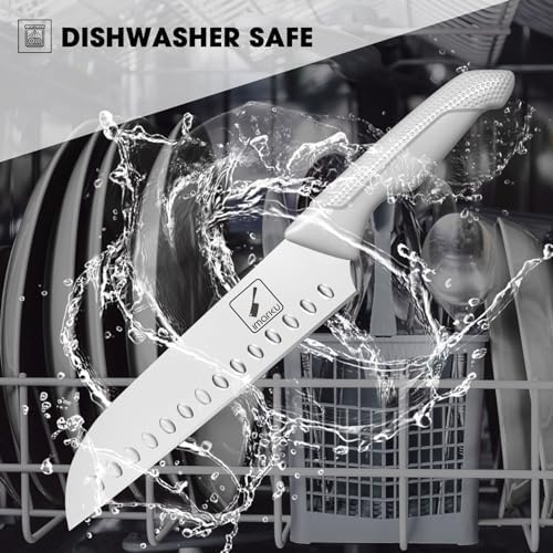 ® 14-Piece Kitchen Knife Set with Block and Sharpener, Professional Stainless Steel with Non-Slip Ergonomic Handle, Dishwasher Safe, Home Essential, Gray-White