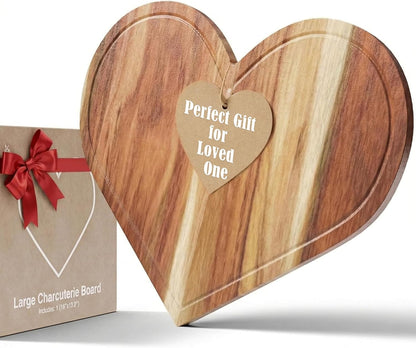 Heart Charcuterie Board 16 x 13.2 Inches - Acacia Wood Cutting Board, Heart Shaped Serving Tray - Mother’s Day Gifts for Mom, Wife, Grandma, Birthday Gifts for Mother & Grandmother