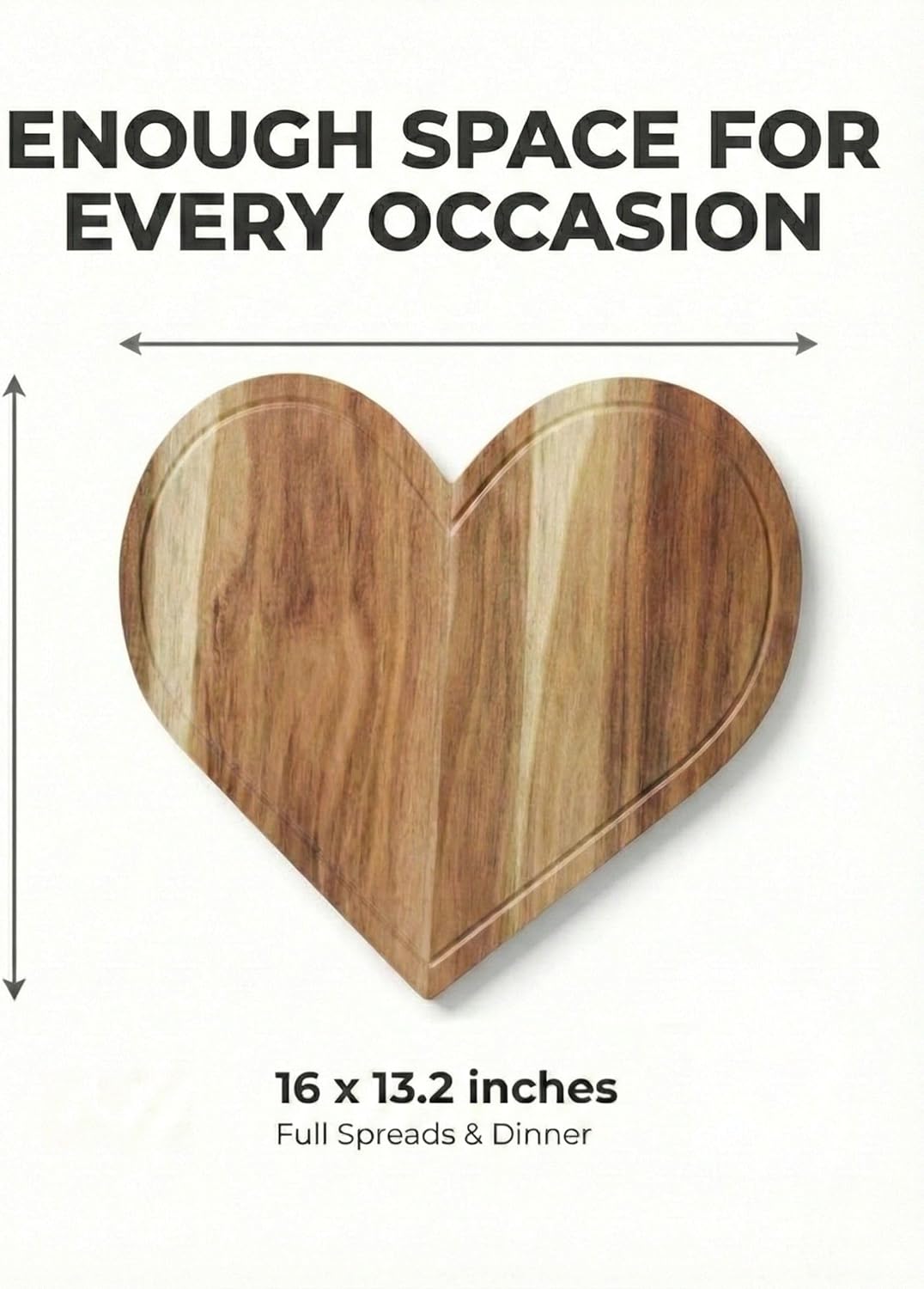 Heart Charcuterie Board 16 x 13.2 Inches - Acacia Wood Cutting Board, Heart Shaped Serving Tray - Mother’s Day Gifts for Mom, Wife, Grandma, Birthday Gifts for Mother & Grandmother