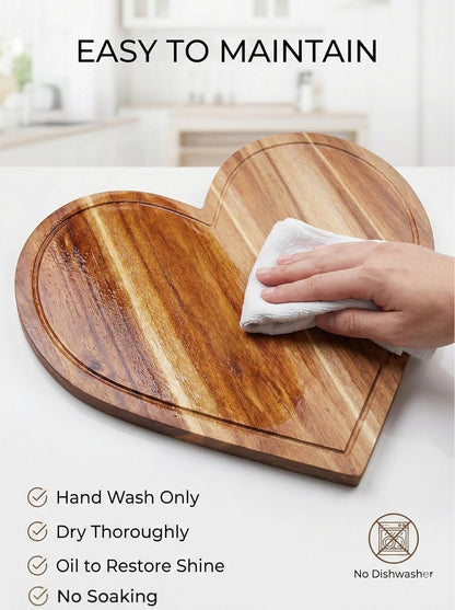 Heart Charcuterie Board 16 x 13.2 Inches - Acacia Wood Cutting Board, Heart Shaped Serving Tray - Mother’s Day Gifts for Mom, Wife, Grandma, Birthday Gifts for Mother & Grandmother