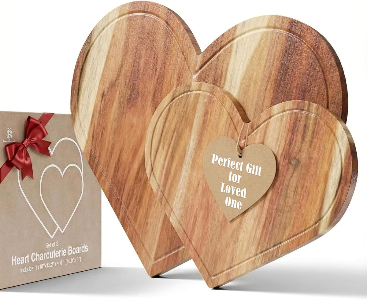 Heart Charcuterie Board 16 x 13.2 Inches - Acacia Wood Cutting Board, Heart Shaped Serving Tray - Mother’s Day Gifts for Mom, Wife, Grandma, Birthday Gifts for Mother & Grandmother