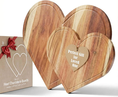 Heart Charcuterie Board 16 x 13.2 Inches - Acacia Wood Cutting Board, Heart Shaped Serving Tray - Mother’s Day Gifts for Mom, Wife, Grandma, Birthday Gifts for Mother & Grandmother