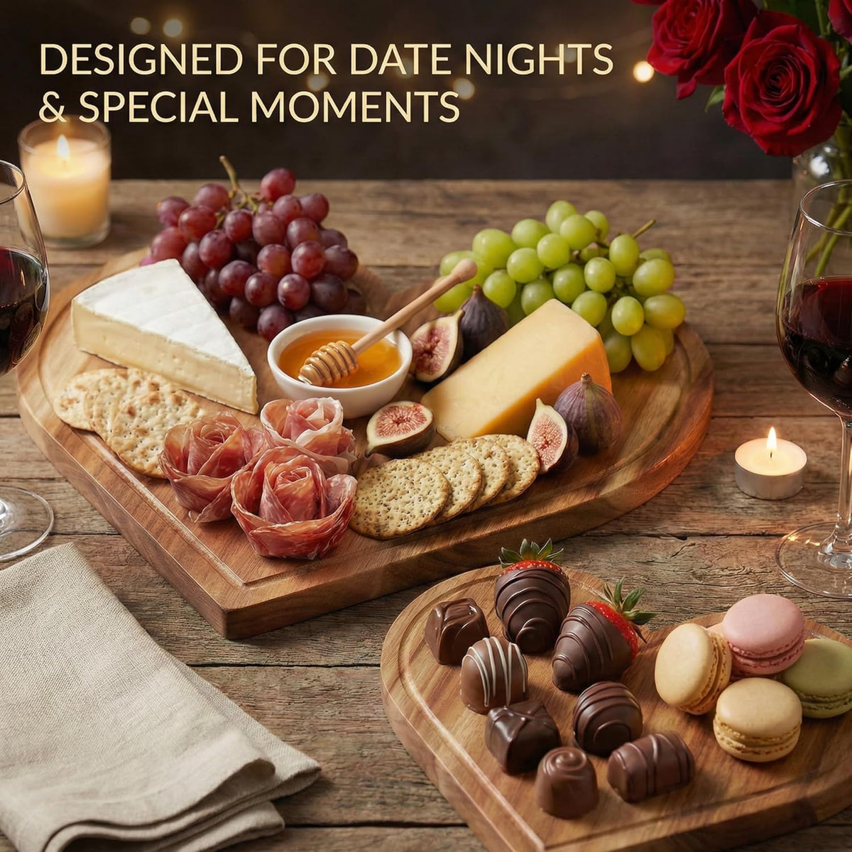 Heart Charcuterie Board 16 x 13.2 Inches - Acacia Wood Cutting Board, Heart Shaped Serving Tray - Mother’s Day Gifts for Mom, Wife, Grandma, Birthday Gifts for Mother & Grandmother
