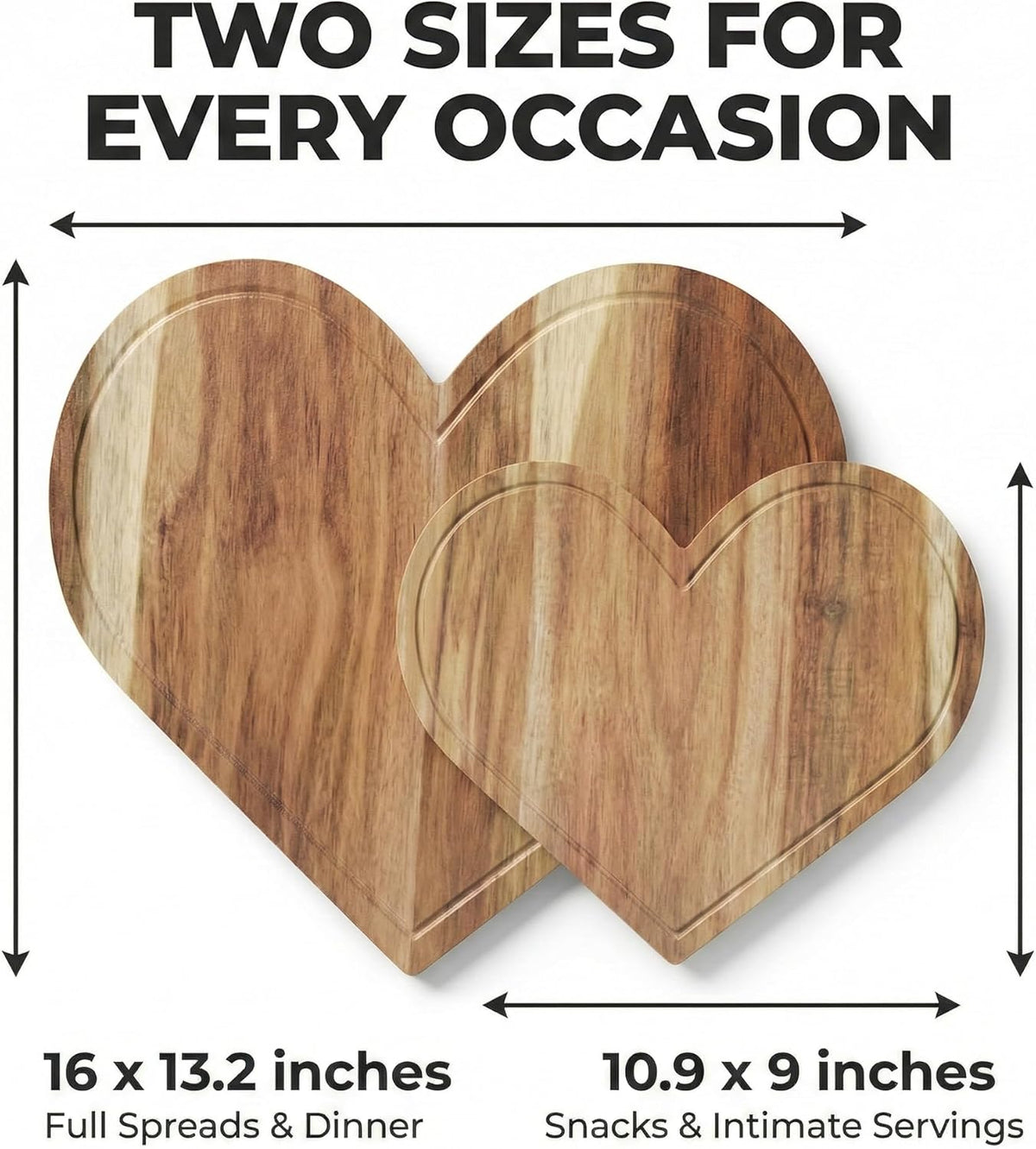 Heart Charcuterie Board 16 x 13.2 Inches - Acacia Wood Cutting Board, Heart Shaped Serving Tray - Mother’s Day Gifts for Mom, Wife, Grandma, Birthday Gifts for Mother & Grandmother