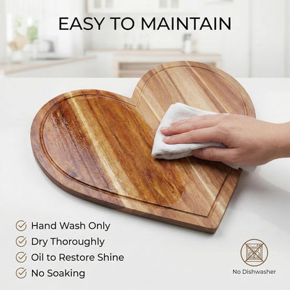 Heart Charcuterie Board 16 x 13.2 Inches - Acacia Wood Cutting Board, Heart Shaped Serving Tray - Mother’s Day Gifts for Mom, Wife, Grandma, Birthday Gifts for Mother & Grandmother