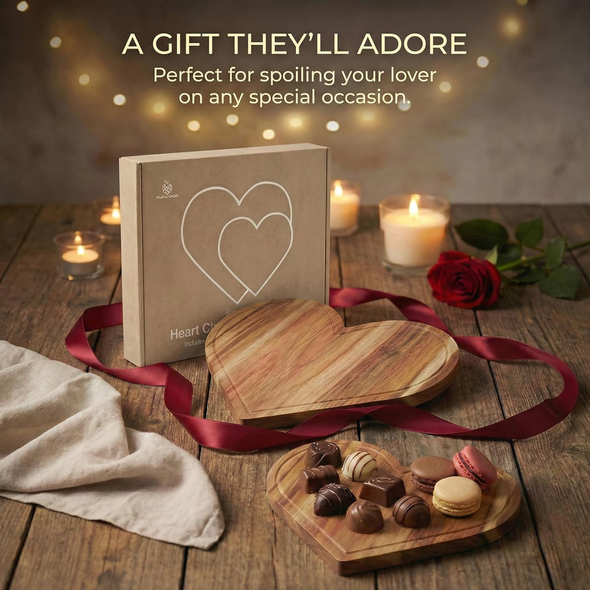 Heart Charcuterie Board 16 x 13.2 Inches - Acacia Wood Cutting Board, Heart Shaped Serving Tray - Mother’s Day Gifts for Mom, Wife, Grandma, Birthday Gifts for Mother & Grandmother