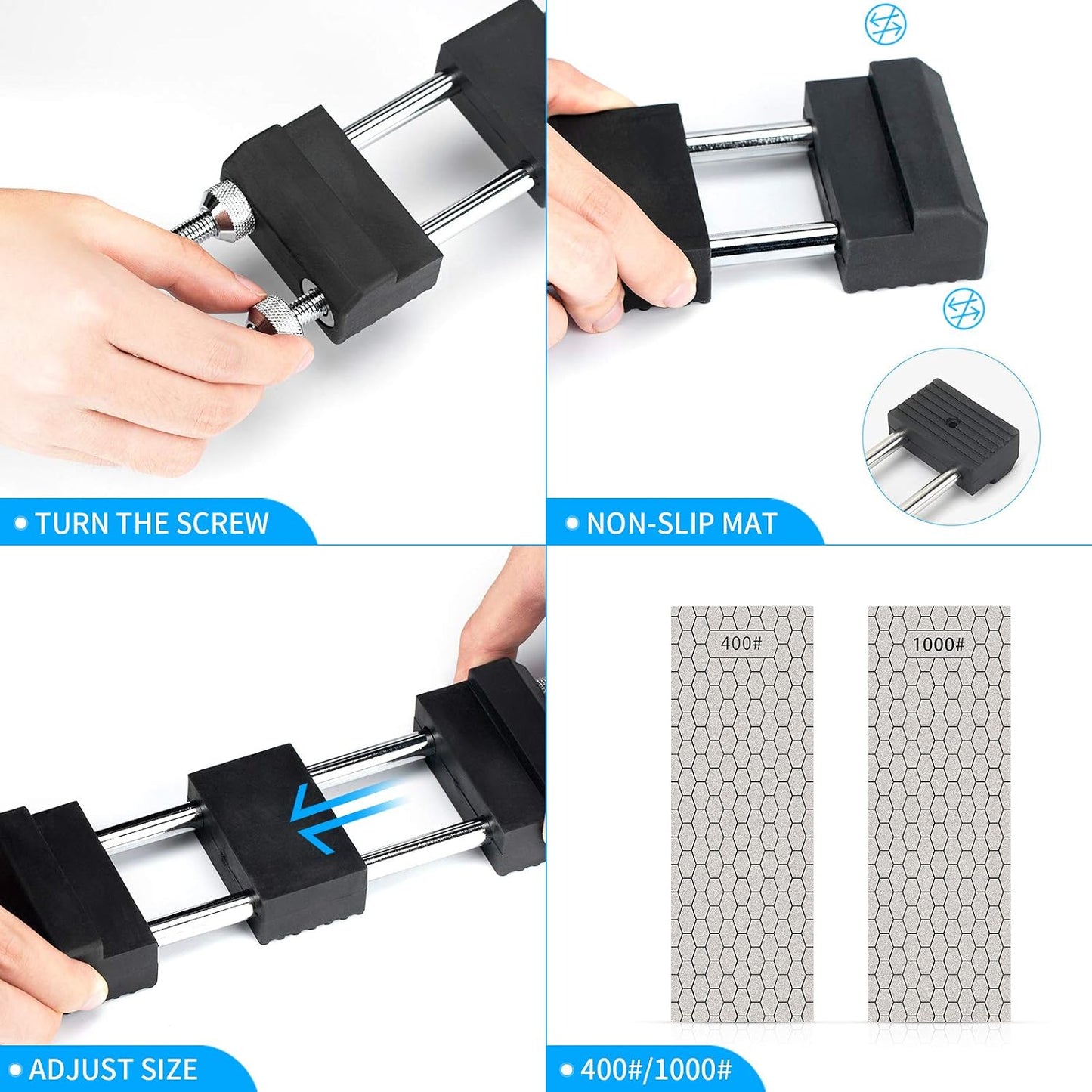 Diamond Sharpening Stone Holder Set with Simple Adjustment Screws Holds the Stone Securely with Diomand Knife Sharpener Stones 丨 Durable Quality and Exquisite Design Blue