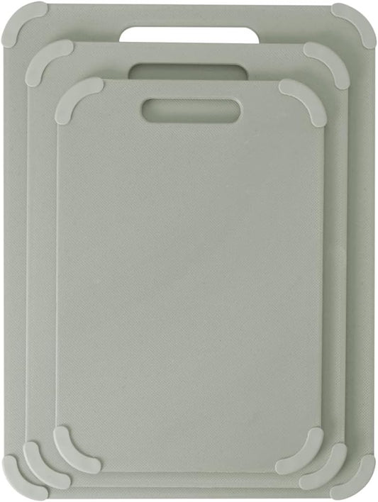 Fresh Prep 3-Pack Non-Slip Cutting Board Set – Dishwasher Safe Plastic Boards with Silicone Grip Corners & Handle, Sage (14.17" x 10.63", 12.6" x 9.06", 11.02" x 7.48")