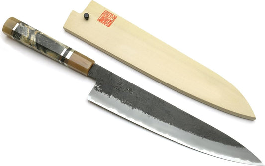 Yoshihiro Hayate Hinoura Kurouchi Black-Forged Blue Steel Stainless Clad Gyuto Chefs Knife (9.5" (240mm))