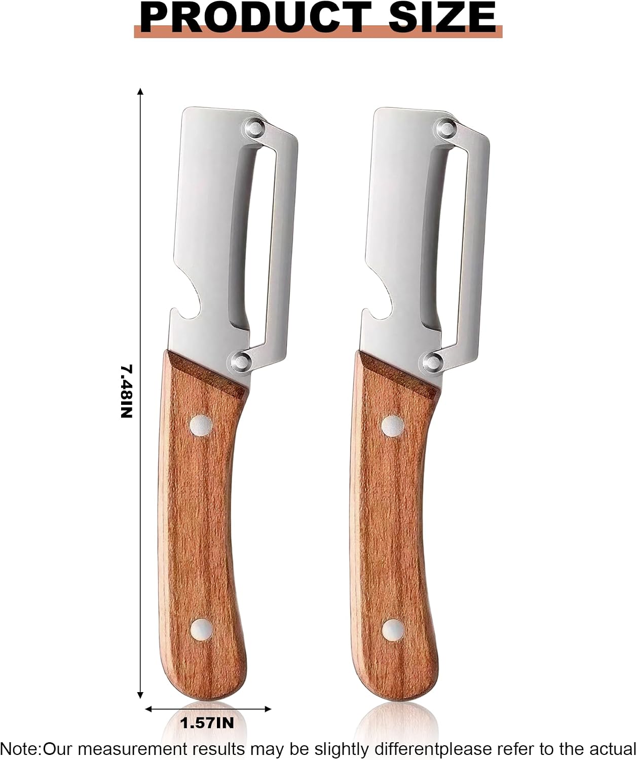 2 Pack Multi-Functional Stainless Steel Thickened Fruit Peeler Knife for Kitchen, Ultra-Sharp Blade with Wooden Handle and Bottle Opener, for Fruit Veggie that Need to Be Peeled