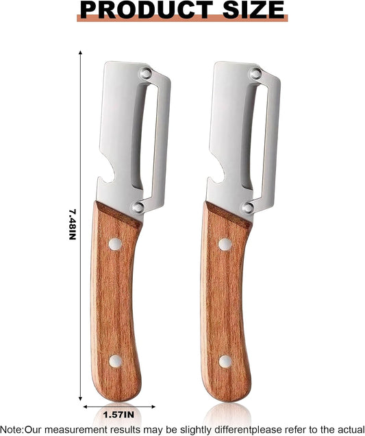 2 Pack Multi-Functional Stainless Steel Thickened Fruit Peeler Knife for Kitchen, Ultra-Sharp Blade with Wooden Handle and Bottle Opener, for Fruit Veggie that Need to Be Peeled