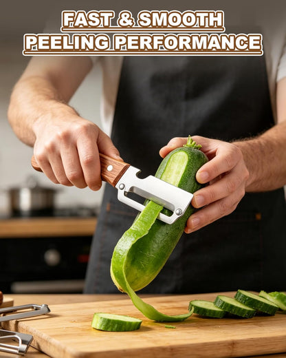 2 Pack Multi-Functional Stainless Steel Thickened Fruit Peeler Knife for Kitchen, Ultra-Sharp Blade with Wooden Handle and Bottle Opener, for Fruit Veggie that Need to Be Peeled