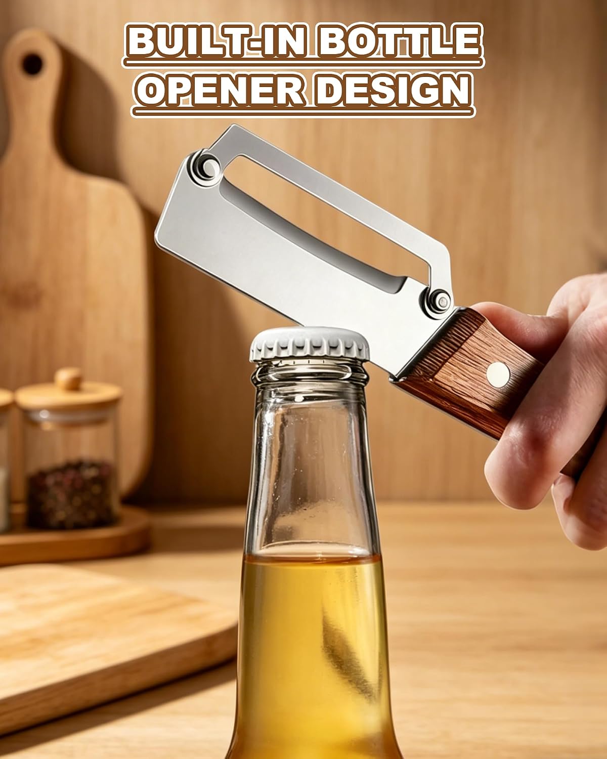 2 Pack Multi-Functional Stainless Steel Thickened Fruit Peeler Knife for Kitchen, Ultra-Sharp Blade with Wooden Handle and Bottle Opener, for Fruit Veggie that Need to Be Peeled