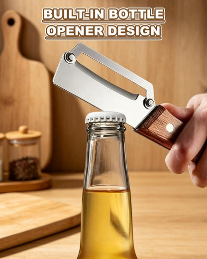 2 Pack Multi-Functional Stainless Steel Thickened Fruit Peeler Knife for Kitchen, Ultra-Sharp Blade with Wooden Handle and Bottle Opener, for Fruit Veggie that Need to Be Peeled