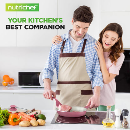 NutriChef 54-Piece Kitchen Cookware Set – Complete Non-Stick Ceramic Pots and Pans Set with Utensils, Bakeware, and Knife Set, Gas, Electric & Induction Compatible, Blush Pink Kitchen Essentials