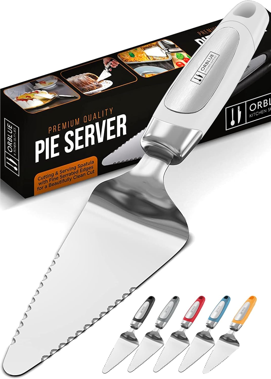 Pie Server, Essential Kitchen Tool, Serrated on Both Sides, Great for Right or Left Handed Chef, Stainless Steel Flatware , Cake Cutter,White