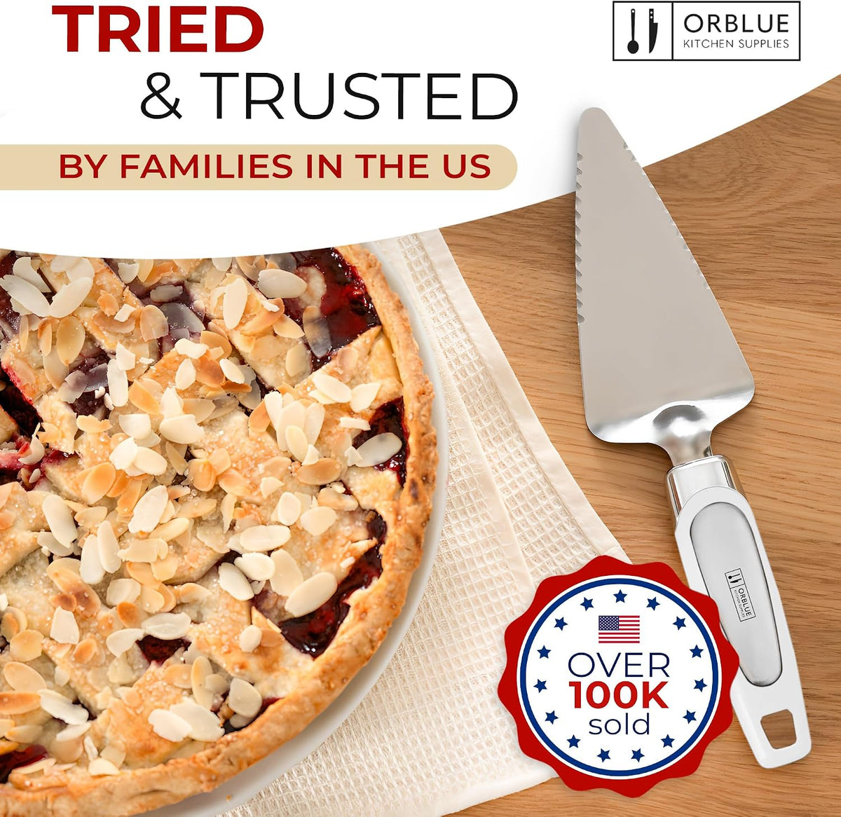 Pie Server, Essential Kitchen Tool, Serrated on Both Sides, Great for Right or Left Handed Chef, Stainless Steel Flatware , Cake Cutter,White